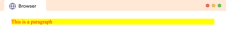 Customizing the background and text color of a paragraph element. A paragraph with red color text and yellow background.