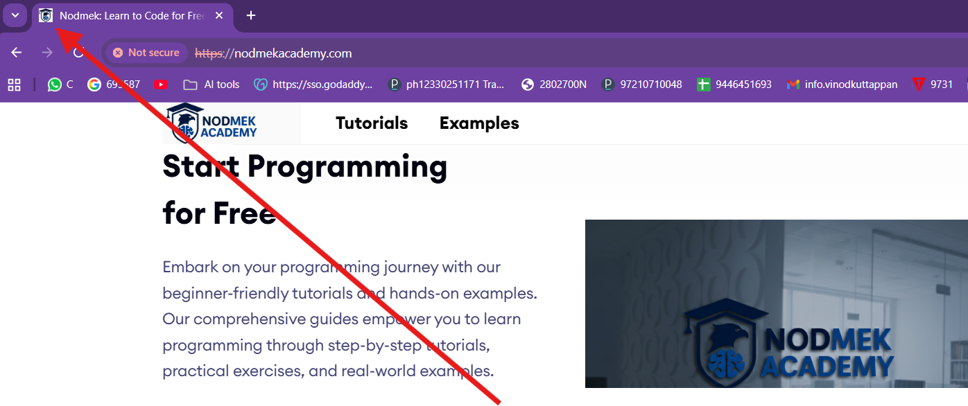 Favicon of nodmek.com in the tab 